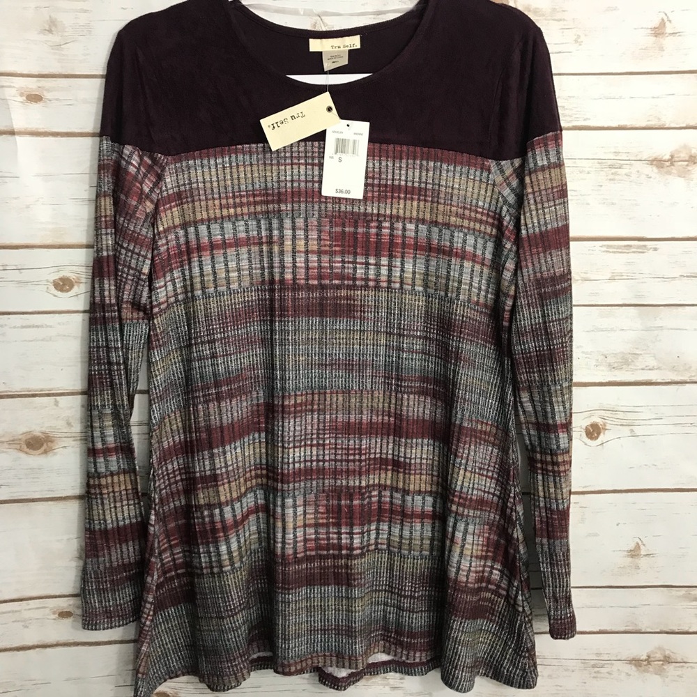 NWT Tru Self Sweater Fall Suede Top Burgun…